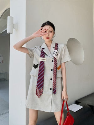 Variant image for Kvinnors Miniklänning Rutigt Bomull A-linjeformad Kortärmad-3