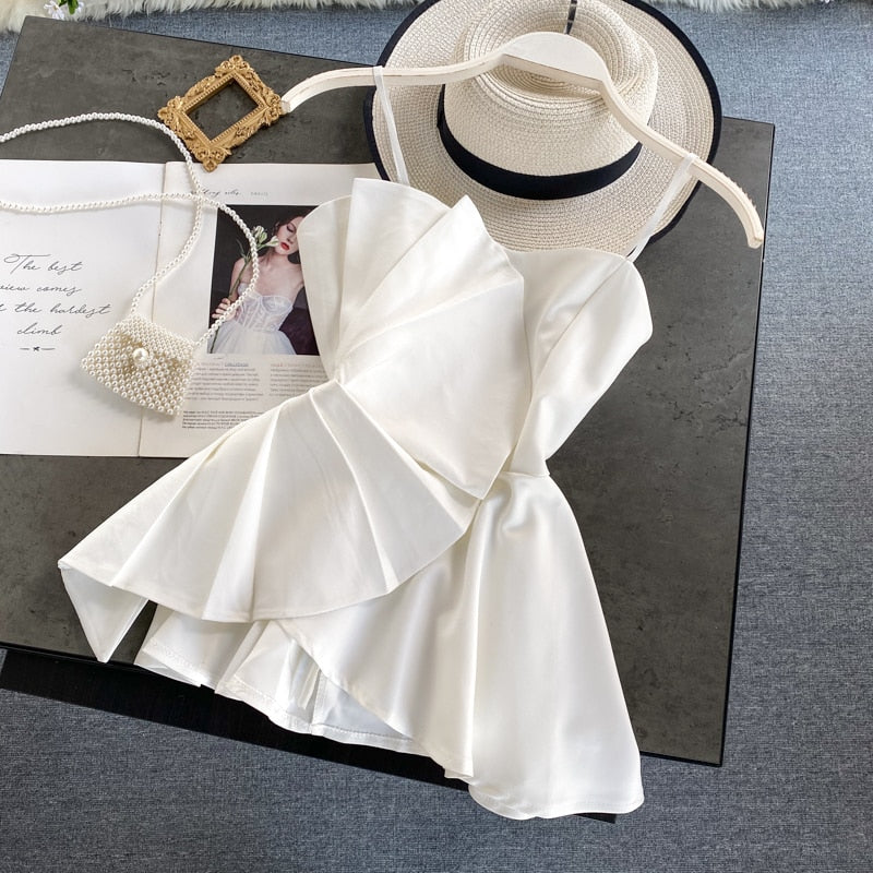 Dam Blus Spaghetti Band Polyester Ruffles Avslappnad Passform-6