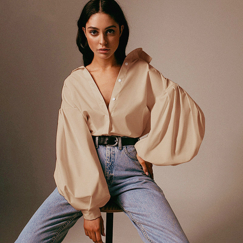 Kvinnors Överdimensionerad Skjorta Långärmad Bomull Polyester-5