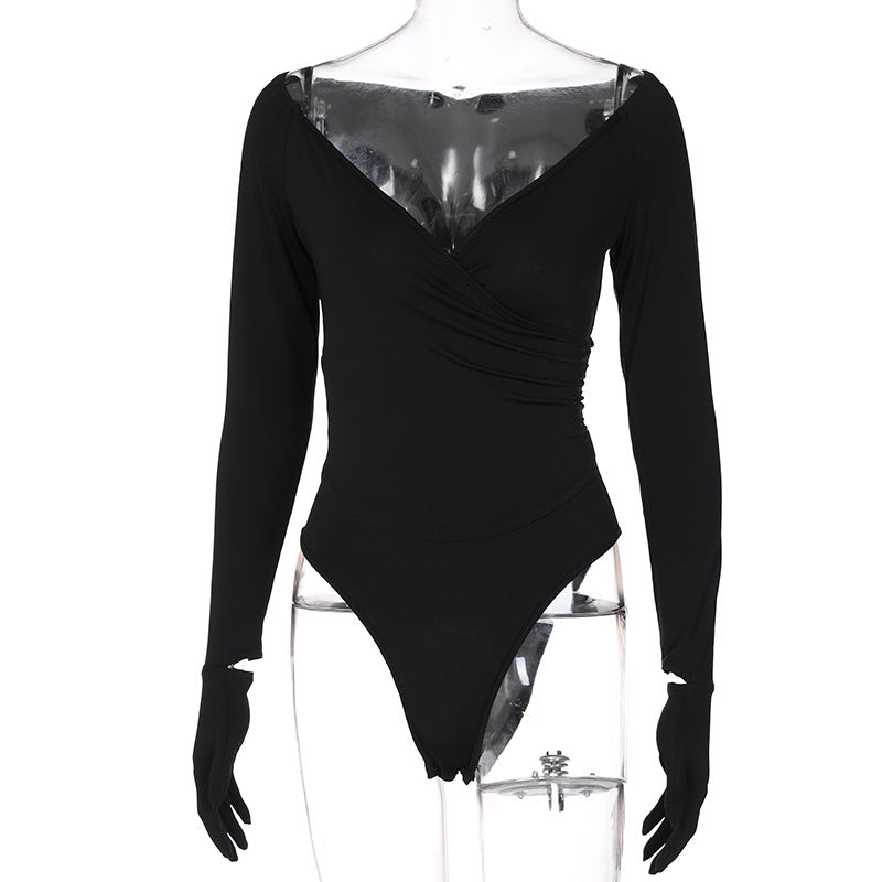 Dam Bodysuit V-ringning Långa Ärmar Polyester 1