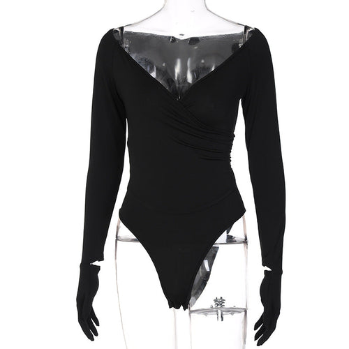 Dam Bodysuit V-ringning Långa Ärmar Polyester 1