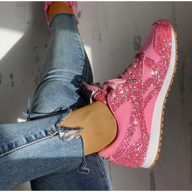 Dam Sneakers Glittrande Geometrisk Design Bomull-4