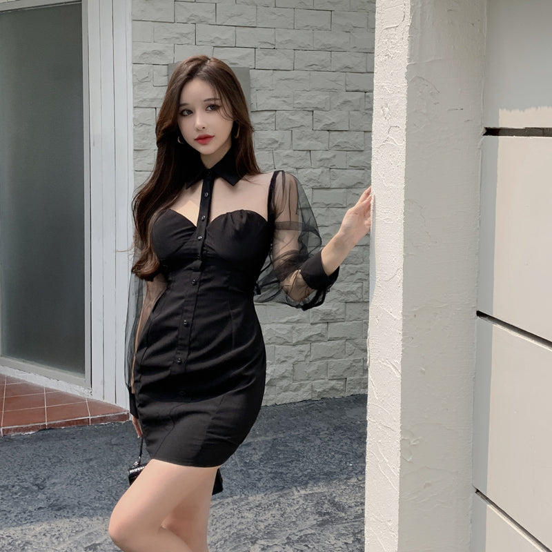 Damklänning Off Shoulder Mini Mikrofiber Med Långa Ärmar 6