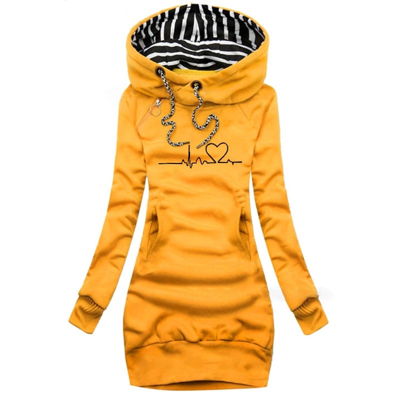 Lång Hoodie Dam med Hjärtmönster i 100% Bomull 2