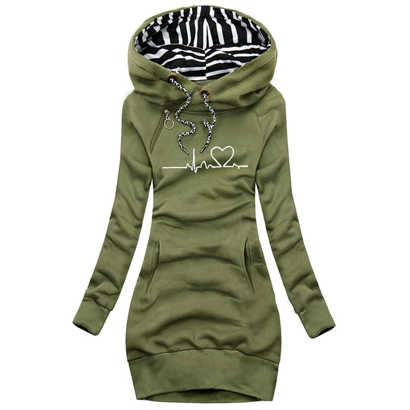 Lång Hoodie Dam med Hjärtmönster i 100% Bomull 3
