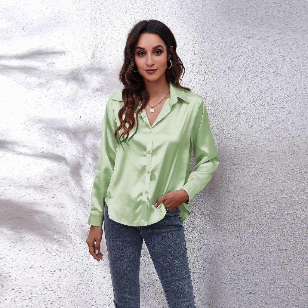 Dam Blus Luftig Satin Sommarstil-5