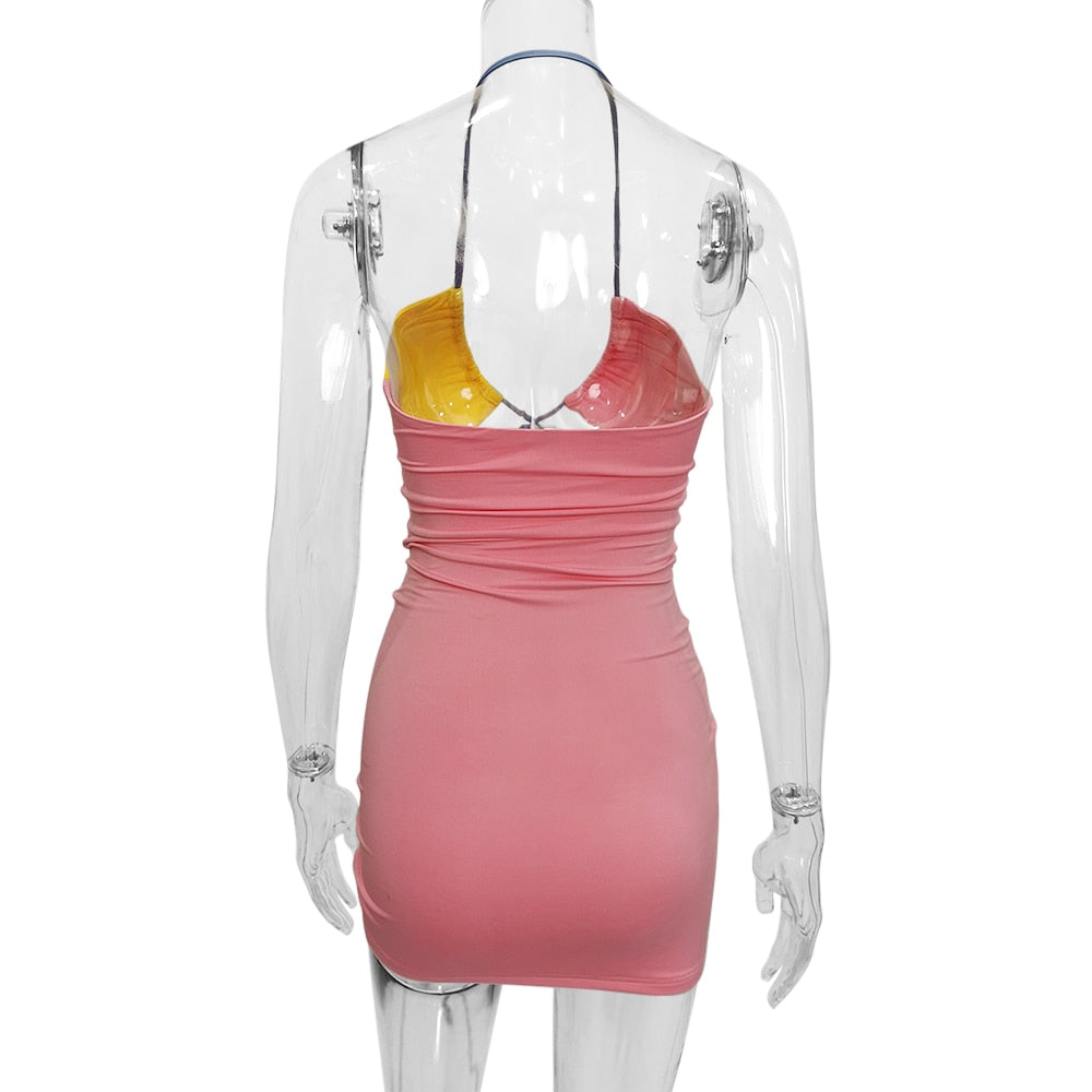 Kvinnors Mini Klänning Spaghetti Rem Patchwork Polyester 4