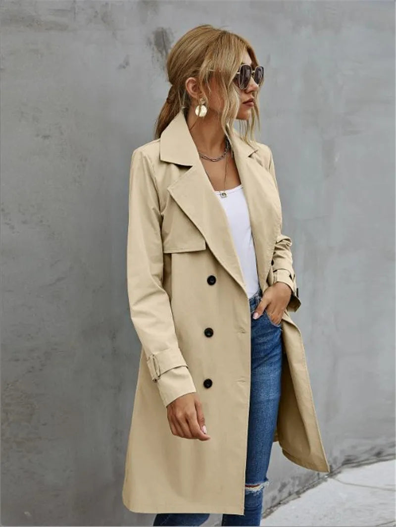 Kvinnors Trench Coat Jacka Klassisk Stil Polyester Bomull 5