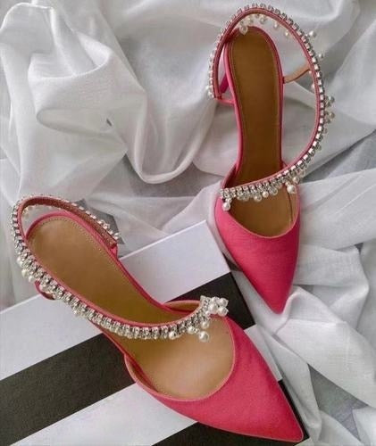 Dam Sandaler Slingback Läderimitat med Glittrande Detaljer och Hög Klack-2