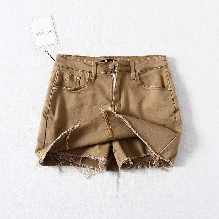 Dam Mini Skort Franjkant Denim Bomull-3