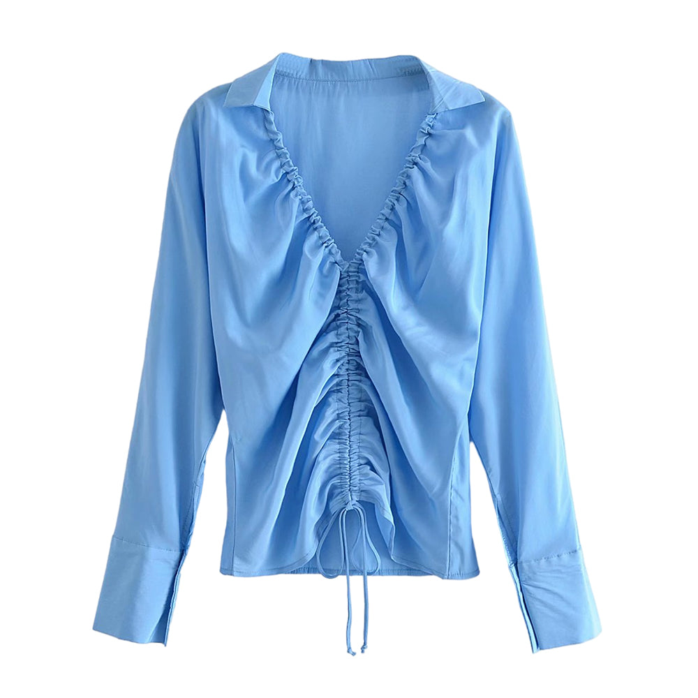 Dam Blus Långärmad V-ringad Polyester-1