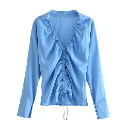 Dam Blus Långärmad V-ringad Polyester-1