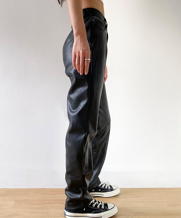 Snygga Byxor Dam Högskurna Syntetiskt Läder-3