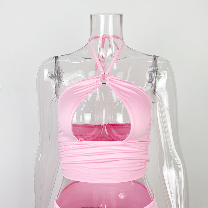 Svart Minikjol med Haltertop och Dekorativa Dragband för Dam – Kort, Tight Passform i Polyester och Spandex 6