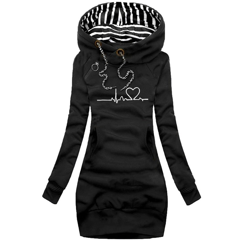 Lång Hoodie Dam med Hjärtmönster i 100% Bomull 5