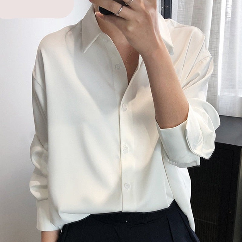 Dam Blus Elegant Satin Normal Passform-3