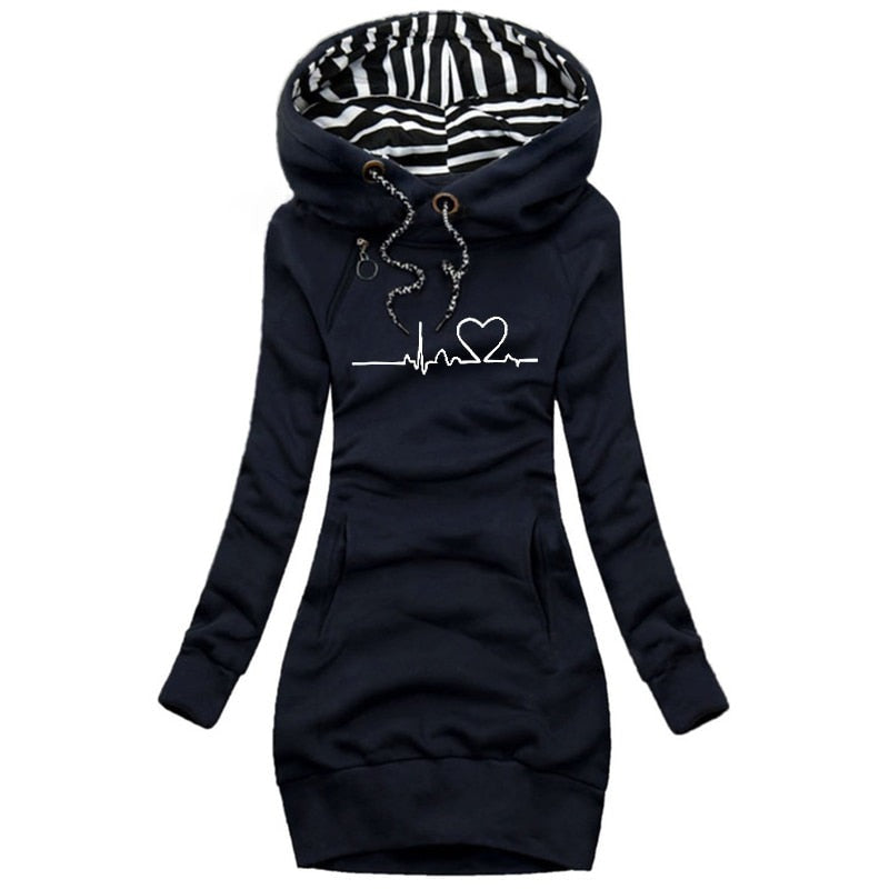 Lång Hoodie Dam med Hjärtmönster i 100% Bomull 4