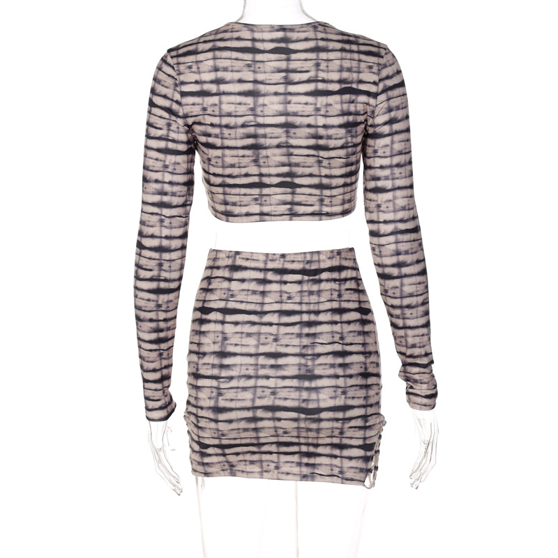 Kvinnors Set med Skördetopp och Minikjol i Spandex med Geometriskt Mönster – Perfekt för Fest och Avslappnade Tillfällen 6