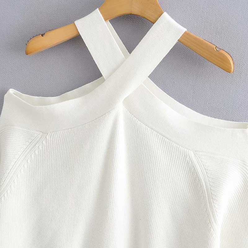 Vit Dam Blus Långa Ärmar Polyester V-Ringning-3