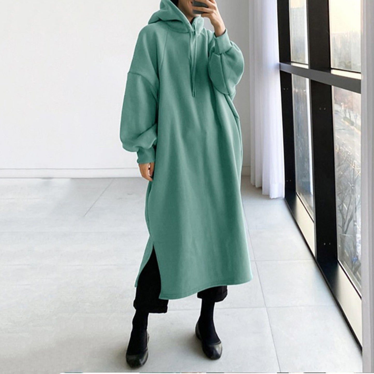 Variant image for Hoodie Dam Långärmad Avslappnad Bomull med Huva-25