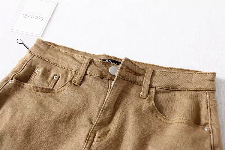 Dam Mini Skort Franjkant Denim Bomull-6