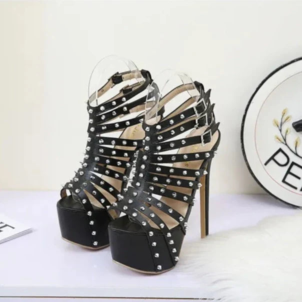 Kvinnors Gladiator Sandaler Hög Klack PU Gummi-5