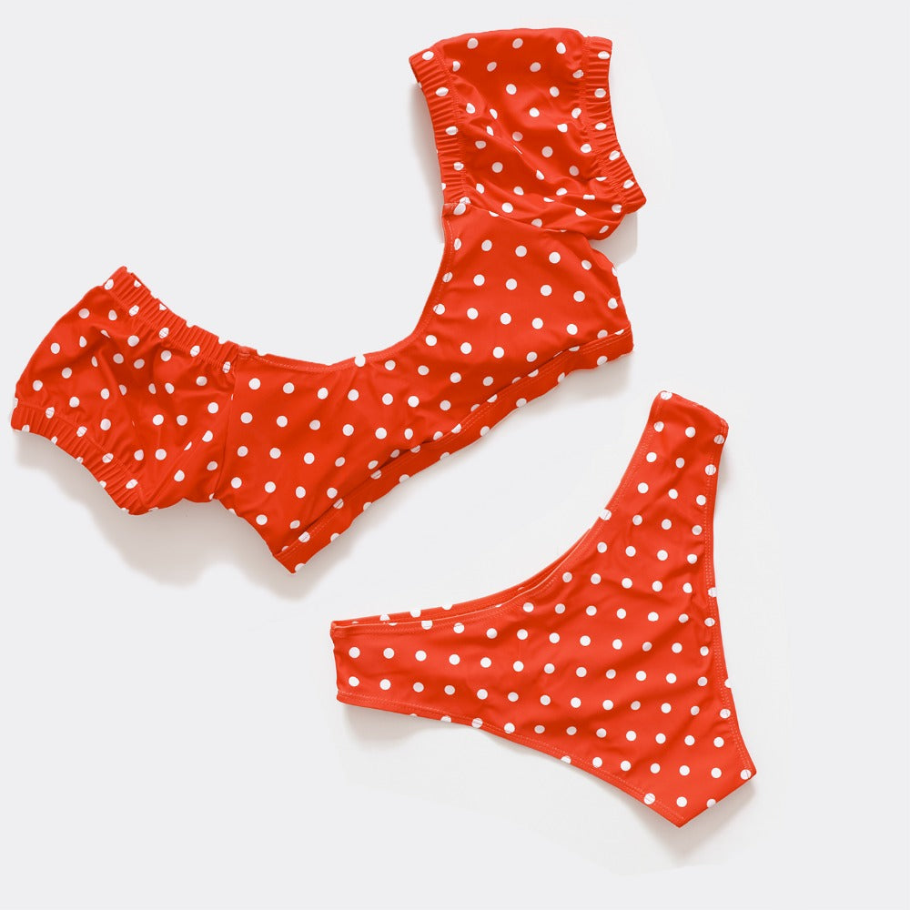 Dam Bikini Set Retro Polka-prickar Polyester Spandex-5