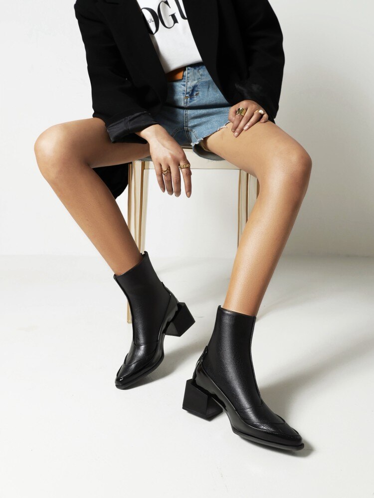 Trendig Stövlar Dam i PU med Fyrkantig Tå och Plattform – Ankellängd för Komfort och Stil 3