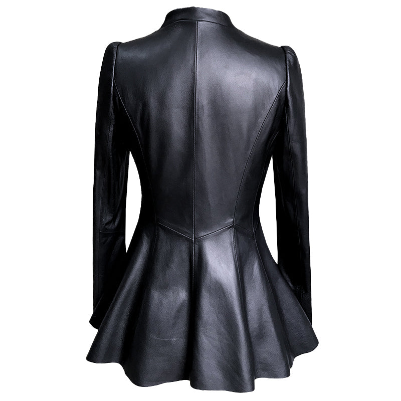 Dam Blazer En-Knappstängning Konstläder Elegant-2