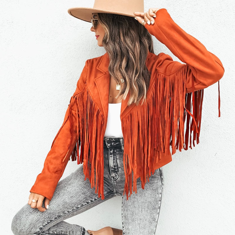 Läderjacka Dam med Fransar – Boho-Chic Design för Avslappnade och Eleganta Tillfällen 9