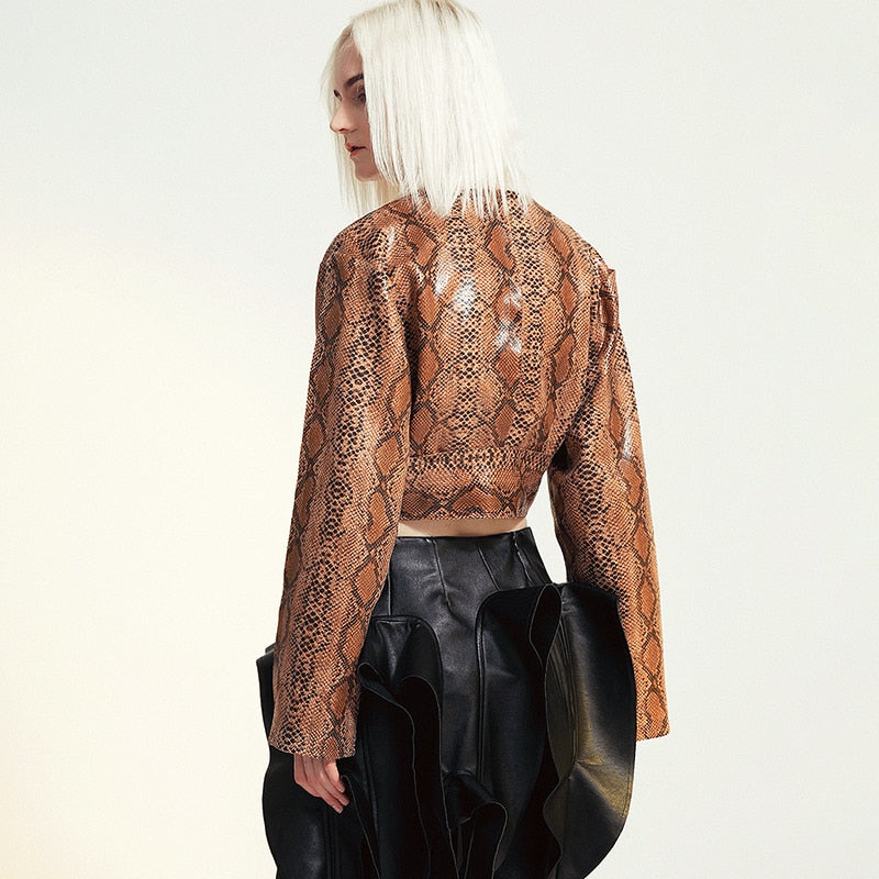 Dam Blus Långärmad V-Neck Ormmönster Bomull Polyester-5