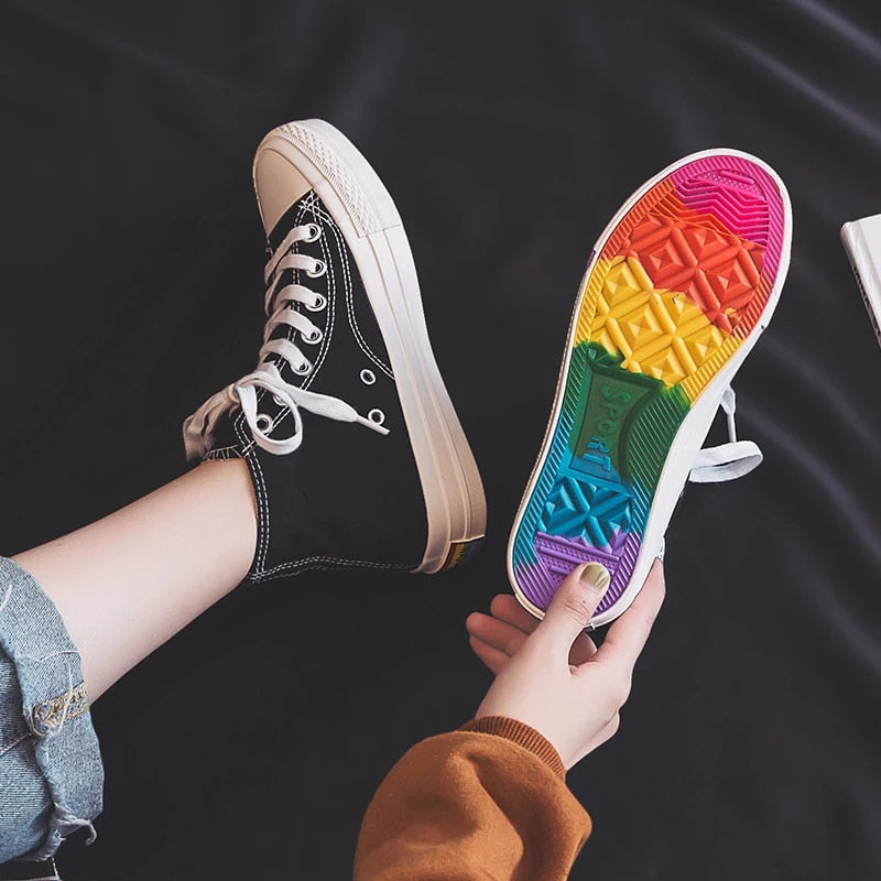 Höga Sneakers Dam Flerfärgat Mönster Linne Fritidssneakers-2