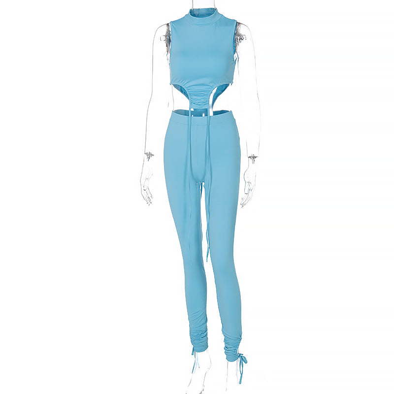 Dam Set Ärmlös Top och Byxor Polyester Spandex-4