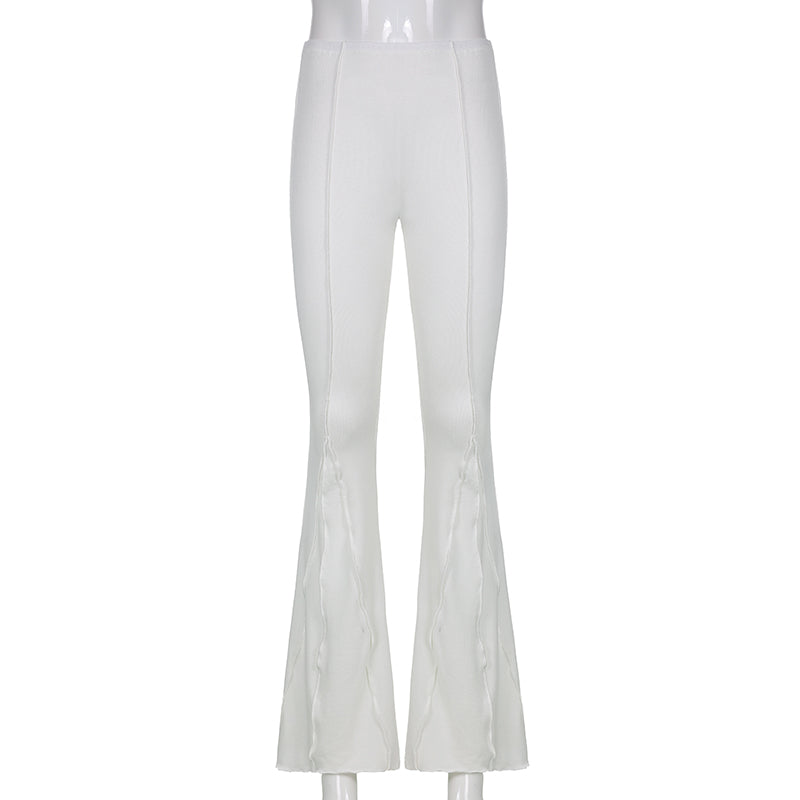 Dam Byxor Med Resår I Midjan Hög Midja Mjuk Polyester Snygga Byxor-5