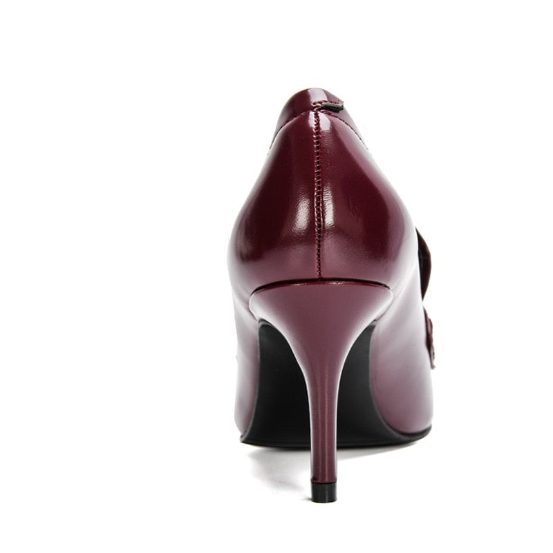 Dam Pumps Spetsig Tå PU-Läder Hög Klack-3
