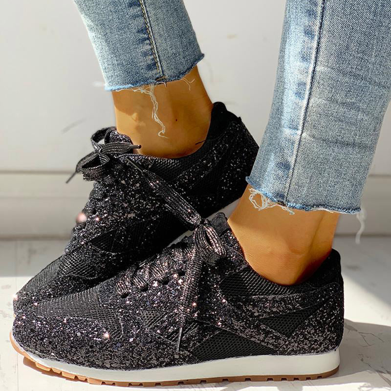 Dam Sneakers Glittrande Geometrisk Design Bomull-6