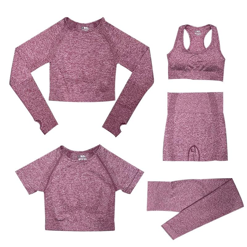 Variant image for Kvinnors 5-dels Sportuppsättning Topp och Leggings Andningsbara Tyger-4
