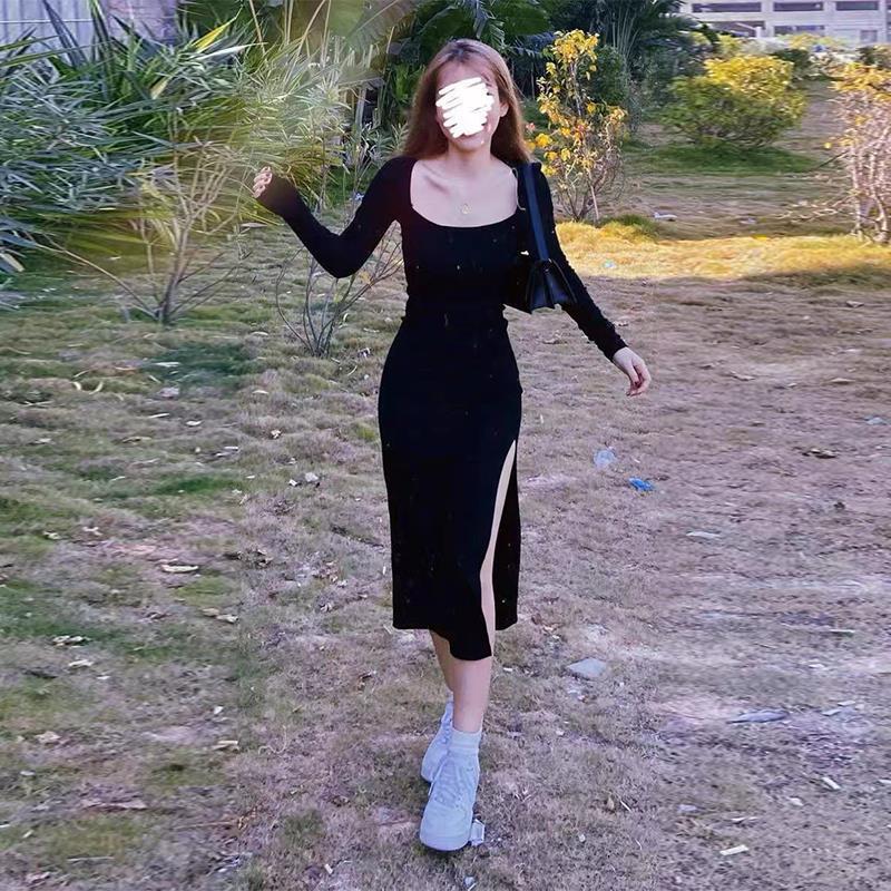 Fina Dam Klänningar Midi Fyrkantig Halsringning Bomull Polyester-5