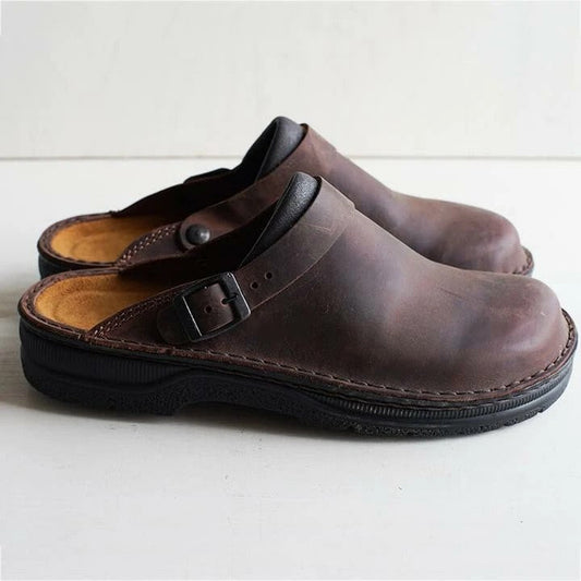 Herr Sandaler i LĂ€der med Ergonomisk Sula och Justerbar Rem â Komfortabel Design för Inomhus och Utomhus 1