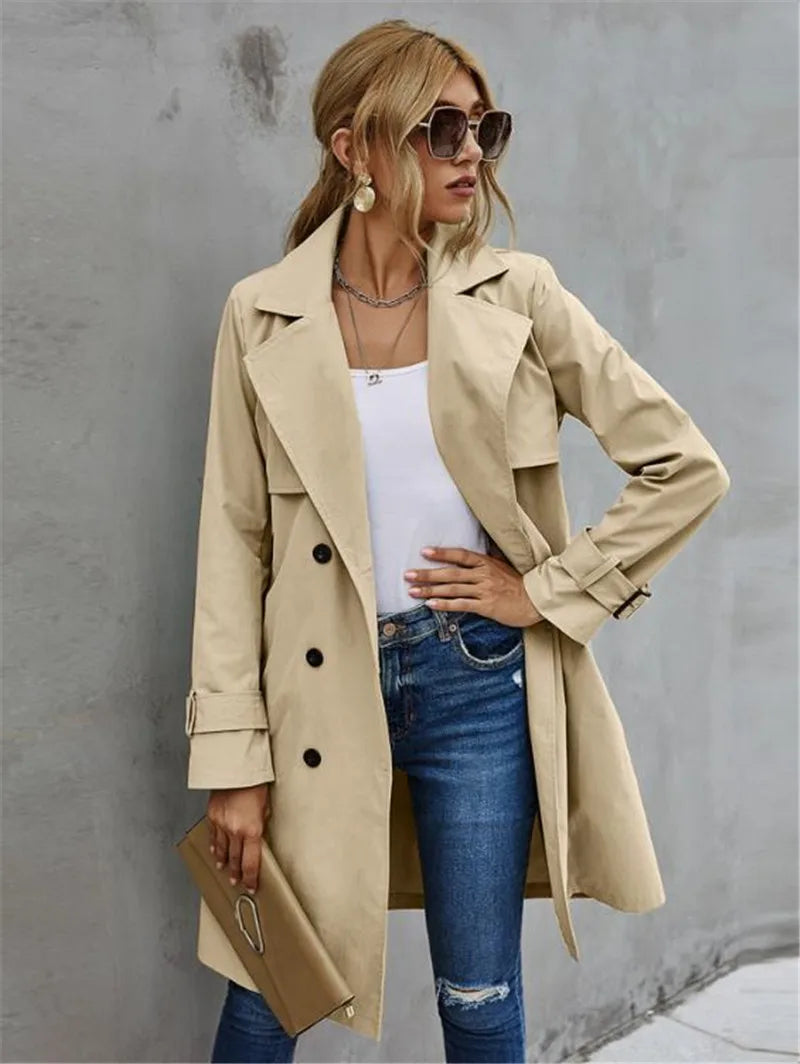 Kvinnors Trench Coat Jacka Klassisk Stil Polyester Bomull 8