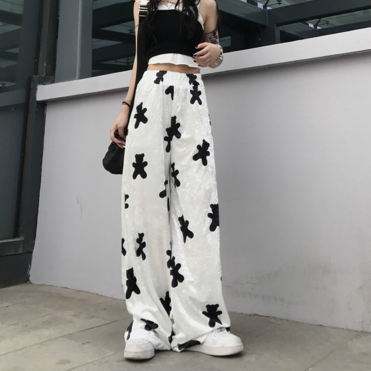 Mjukisbyxor Dam Hög Midja Baggy Fit i Mjuk Polyester med Black Bear Motiv – Bekväma Byxor för Avslappnade Dagar 4