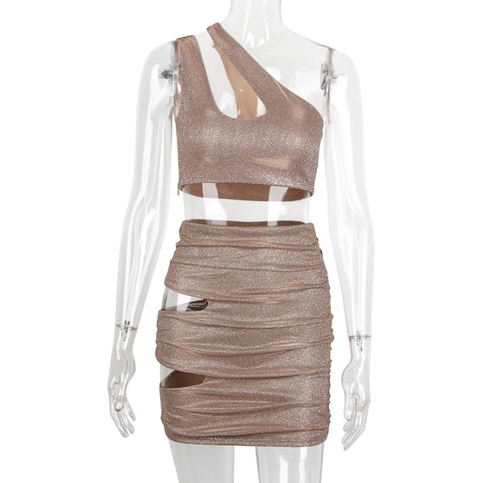 Dam Kjol och Topp Set Monokrom Kort Ärmlös Polyester Spandex-1