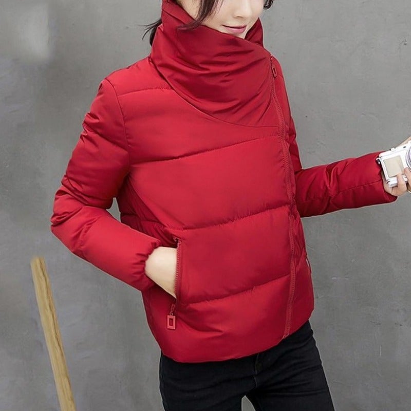 Vinterjacka Dam Asymmetrisk Krage Vattenavvisande Kort Passform-1