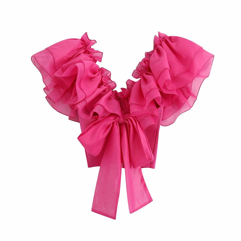 Dam Crop Top ärmlös Rufsade Detaljer Polyester-3