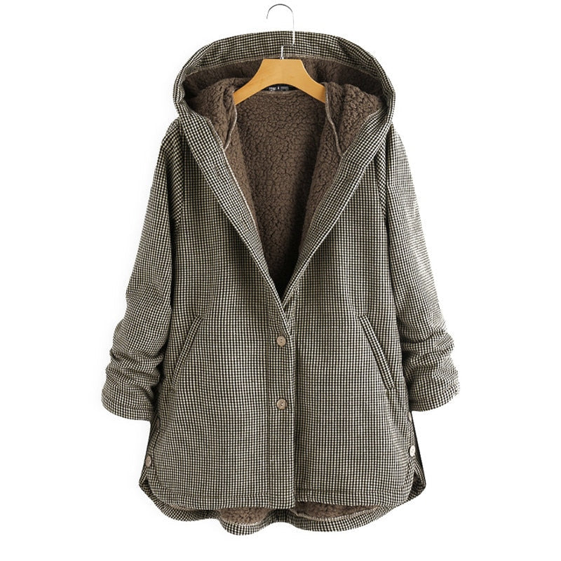 Dam Kappa Klassisk Rutig Vinterkappa Polyester Ullblandning-4