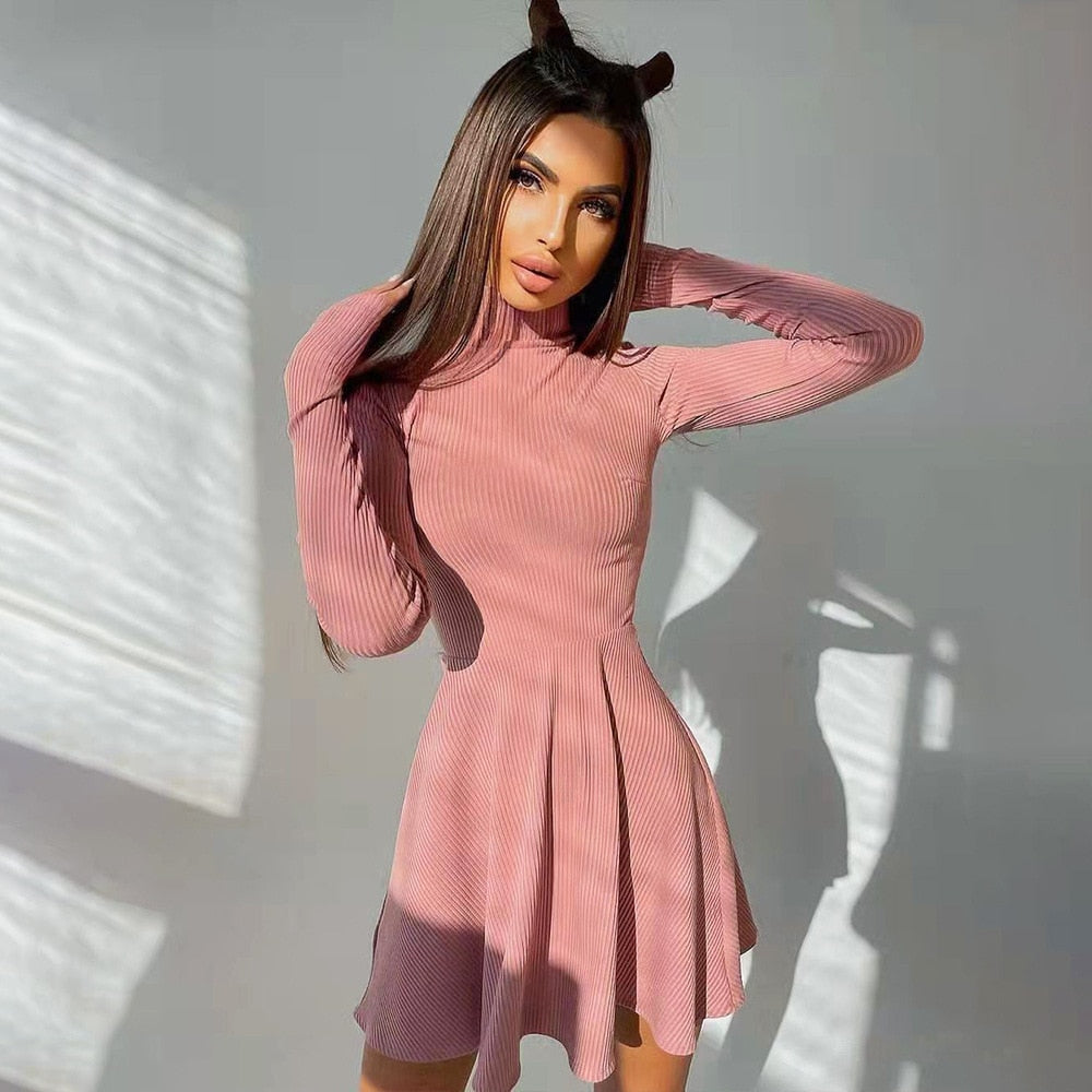 Kvinnors Mini Klänning Turtleneck Syntetisk Spandex Polyester-2