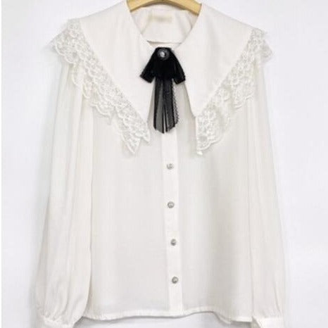 Vit Dam Blus Chiffon med Ruffle Detaljer 10