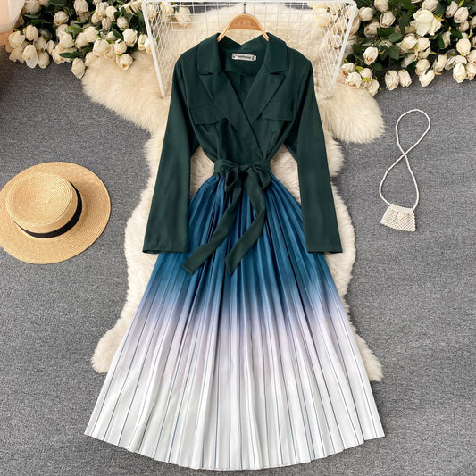 Kvinnors Midi Klänning A-linje Polyester Rynkad-1