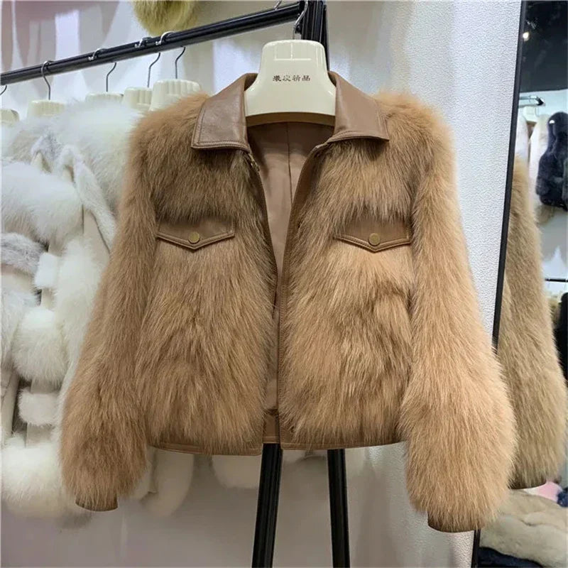 Kort Vinterjacka Dam Fluffig Syntetisk Päls-4