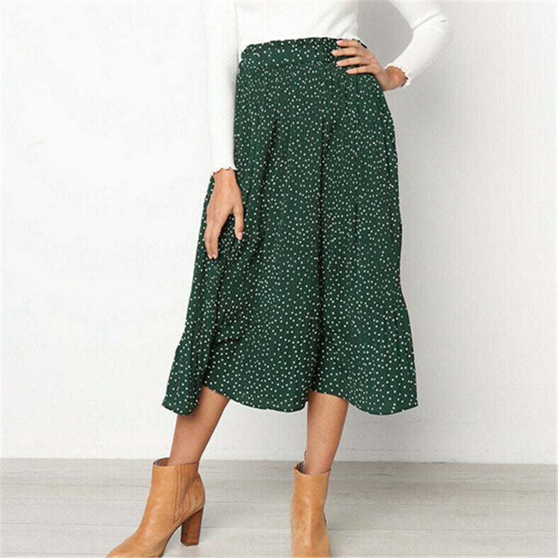Dam Midirock Prickig Design Elastisk Midja Polyester 3